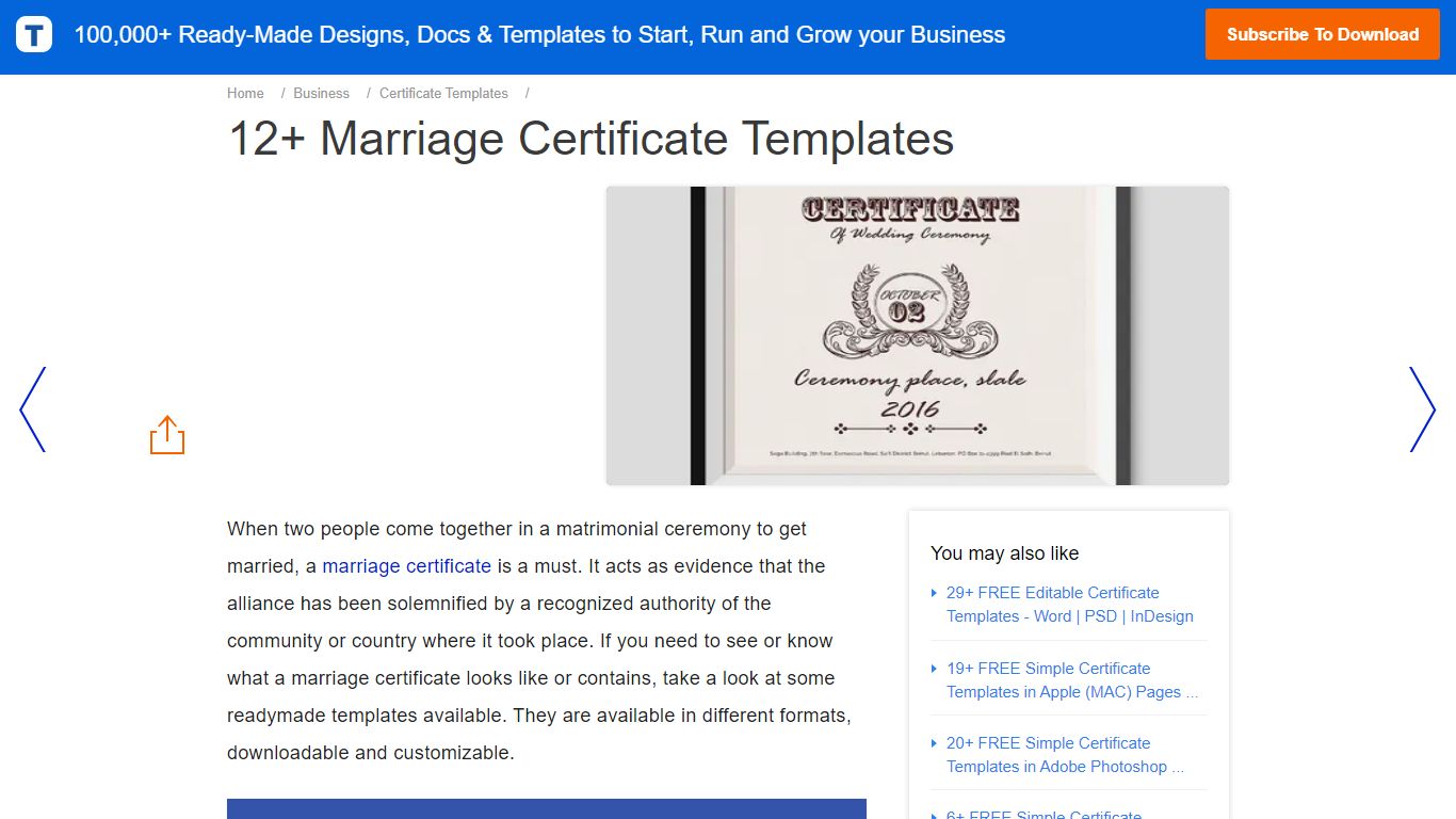 Marriage Certificate Template - 12+ Word, PDF, PSD Format Download ...